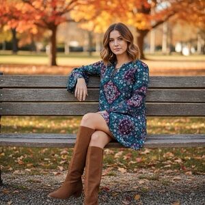 NWT $150 White House Black Market Medallion Long Bell Sleeve Shift Dress S